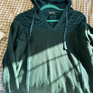 Eddie Bauer Green V-Neck Hooded Sweater